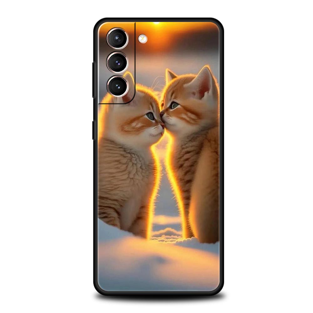 Kiss Cat Cute Kitten Phone Case For Samsung Galaxy S25 S24 S23 FE S22 Ultra S20 S21 5G S10 Plus S10E Soft Black Cover