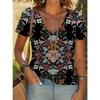 Damen Sommer T-Shirt Vintage Muster Print Kurzarm T-Shirts Lässige Bedruckte Tops