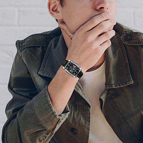 JEWELRYWE Men's Watch with Leather Strap, Antique Design, Popular, 3ATM Water Resistance, Calendar, Roman Numerals, Analog, Japanese Quartz Movement,