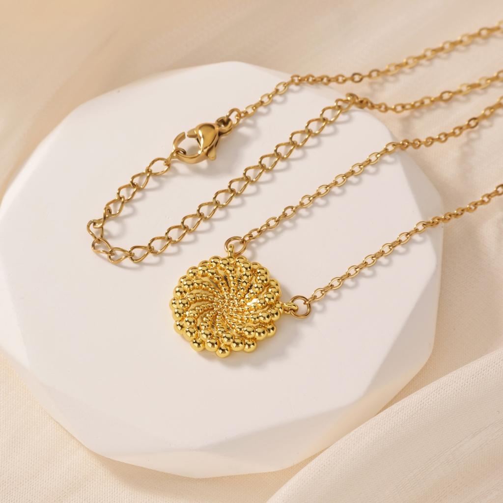 Stylish Stainless Steel Threaded Bead Flower Necklace for Women Mama 18K Gold-plated Necklace Choker Wedding Jewelry Accessories