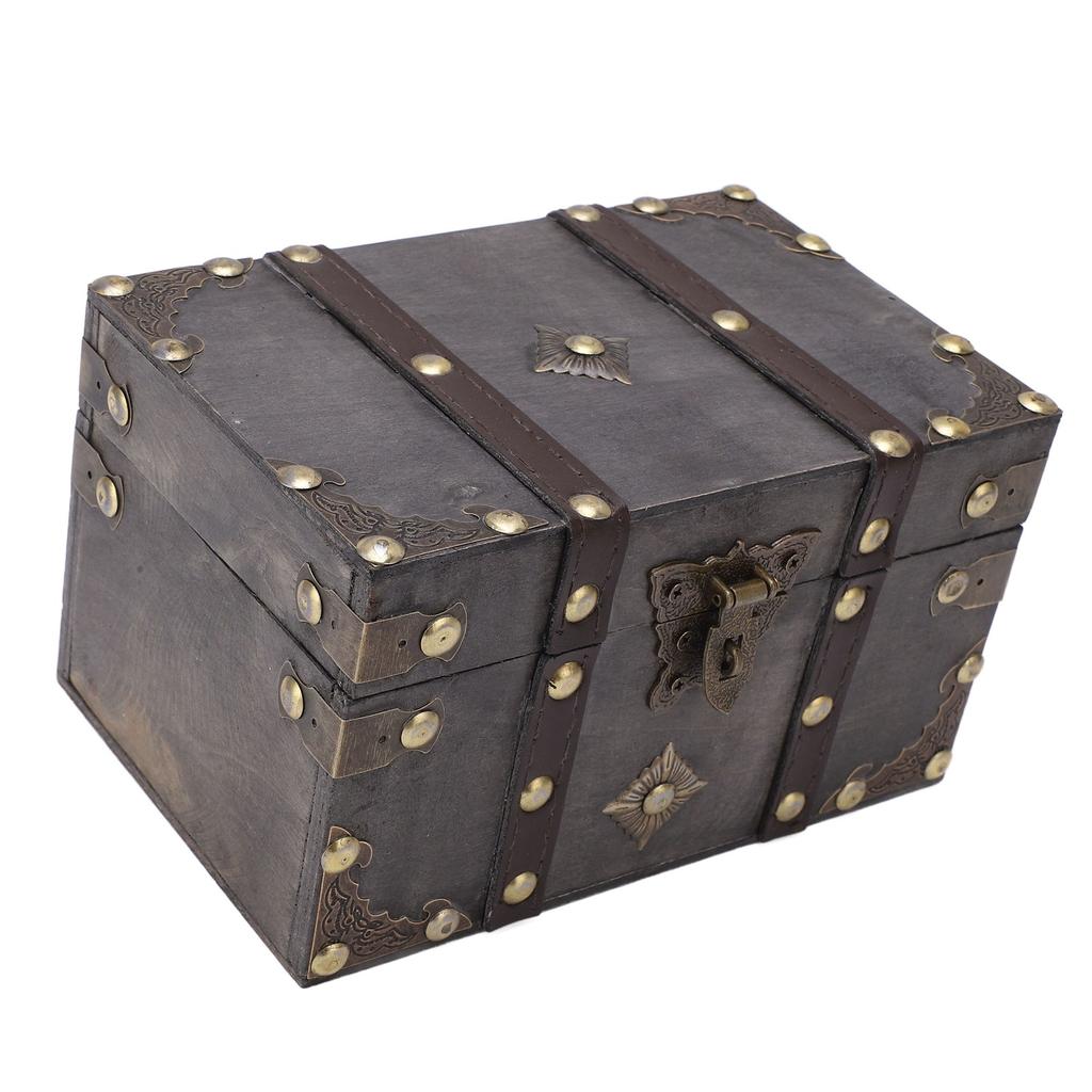 Retro Wooden Treasure Chest Vintage Jewelry Storage Box with Coded Lock for Photography Props Shop Window Decoration