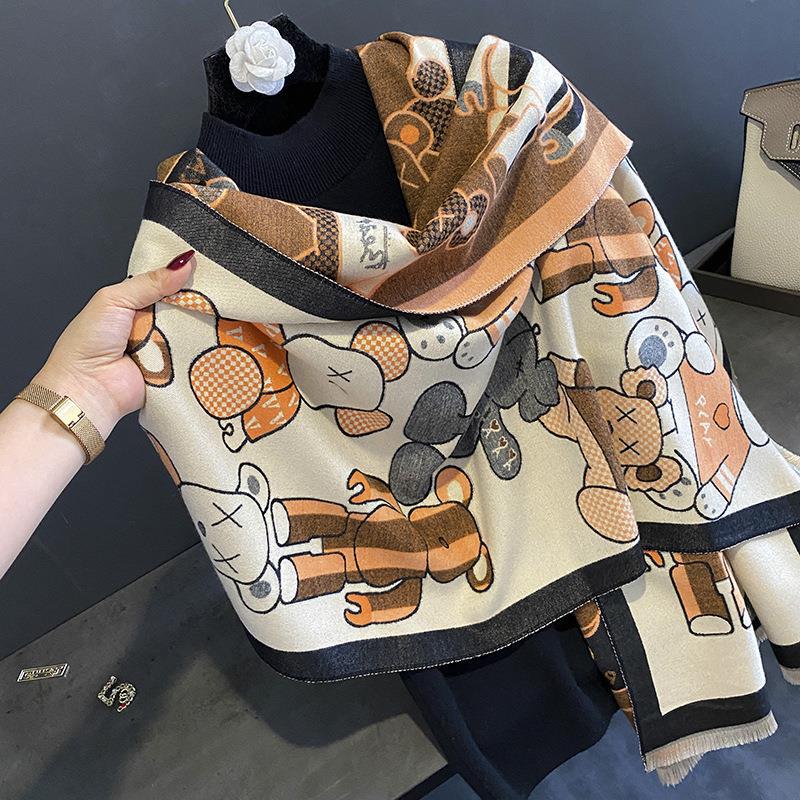 Sunflower Pattern Autumn and Winter New Imitation Cashmere Scarf for Women Warm and Thickened Versatile Long Shawl and Scarf