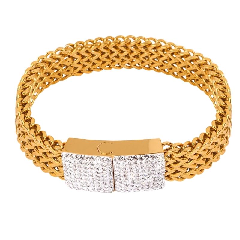 

Stylish Geometric Design Titaniums Steel Bracelet Magnetic Clasp and Multilayer Chains for Matching Various Outfits 1