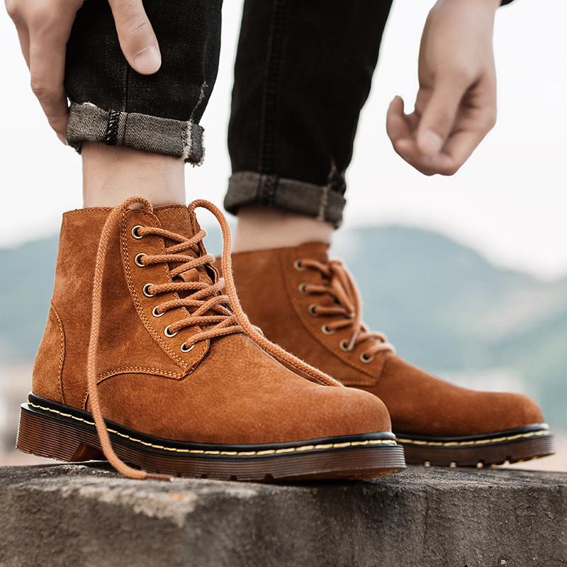 Fashion Brown Suede Boots for Men Classic Leisure Cowboy Boots Men Fur Warm Mens Leather Ankle Boots Plus Size 48 Bota Masculina