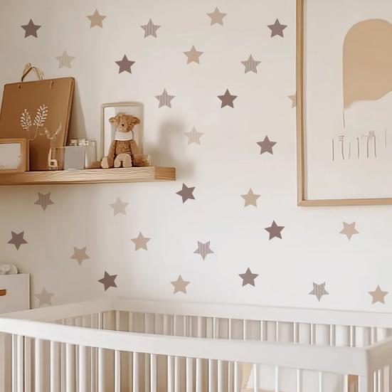 6 Pcs Boho Star Wall Stickers, Neutral Beige and Brown Waterproof Aesthetic Stickers, Removable Self-Adhesive Nursery Bedroom Living Room Home