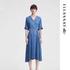 Elegant Denim Waist-Cinch Midi Dress EWW352N03500