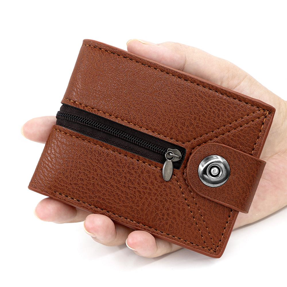 

Men s Bifold Short Wallet Simple Magnetic Buckle Purse with Zipper Change Bag Multiple Card Slots and Large Capacity Wallet