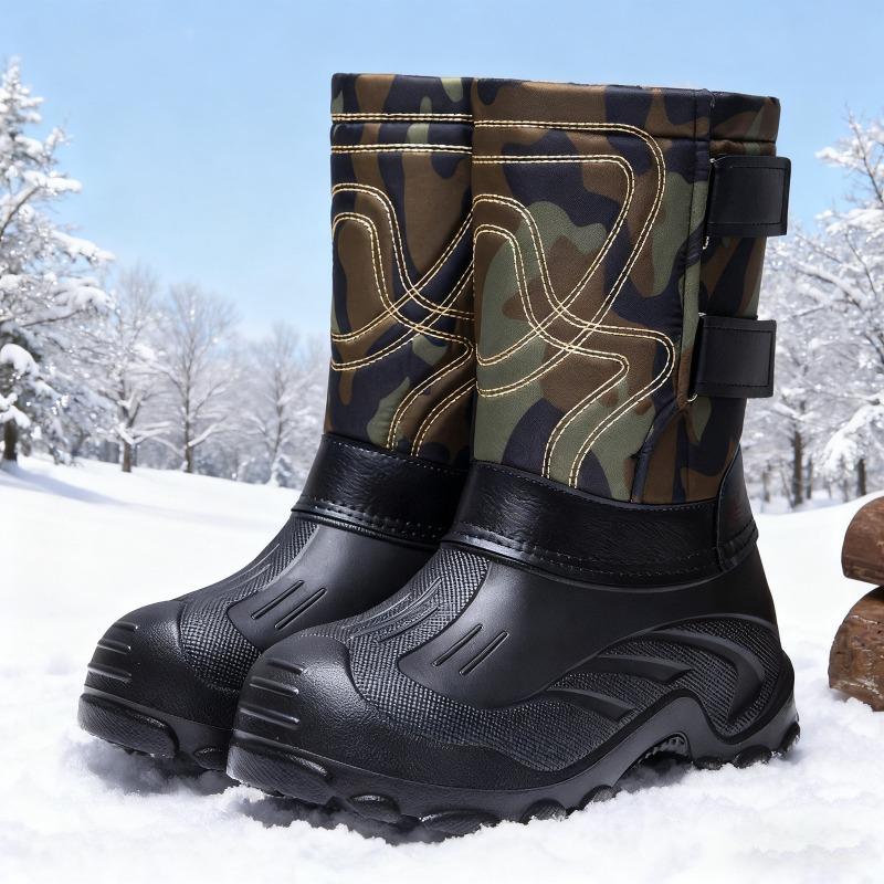 Winter Boots for Men Outdoor Waterproof Fishing Boots Plush Warm Mid-calf Cotton Shoes Men Snow Boots Lightweight EVA Work Botas