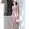 Women's Lyocell V-neck Short Sleeve A-line Midi Dress