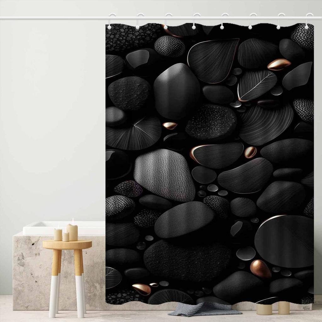 Stylish Black Pebble Waterproof Shower Curtain – Perfect for Adding a Modern and Soothing Touch to Your Bathroom Decor