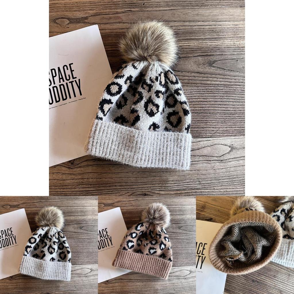 Fashion Leopard Print Pattern Women's Casual Warm Knitted Hatp For Outdoor Casual