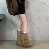 Fashion 2025 Vintage Suede Women Trouser Legs Boots Fashion Belt Buckle Slip On Shoes Autumn Winter Wedges Heel Ladies Long Booties