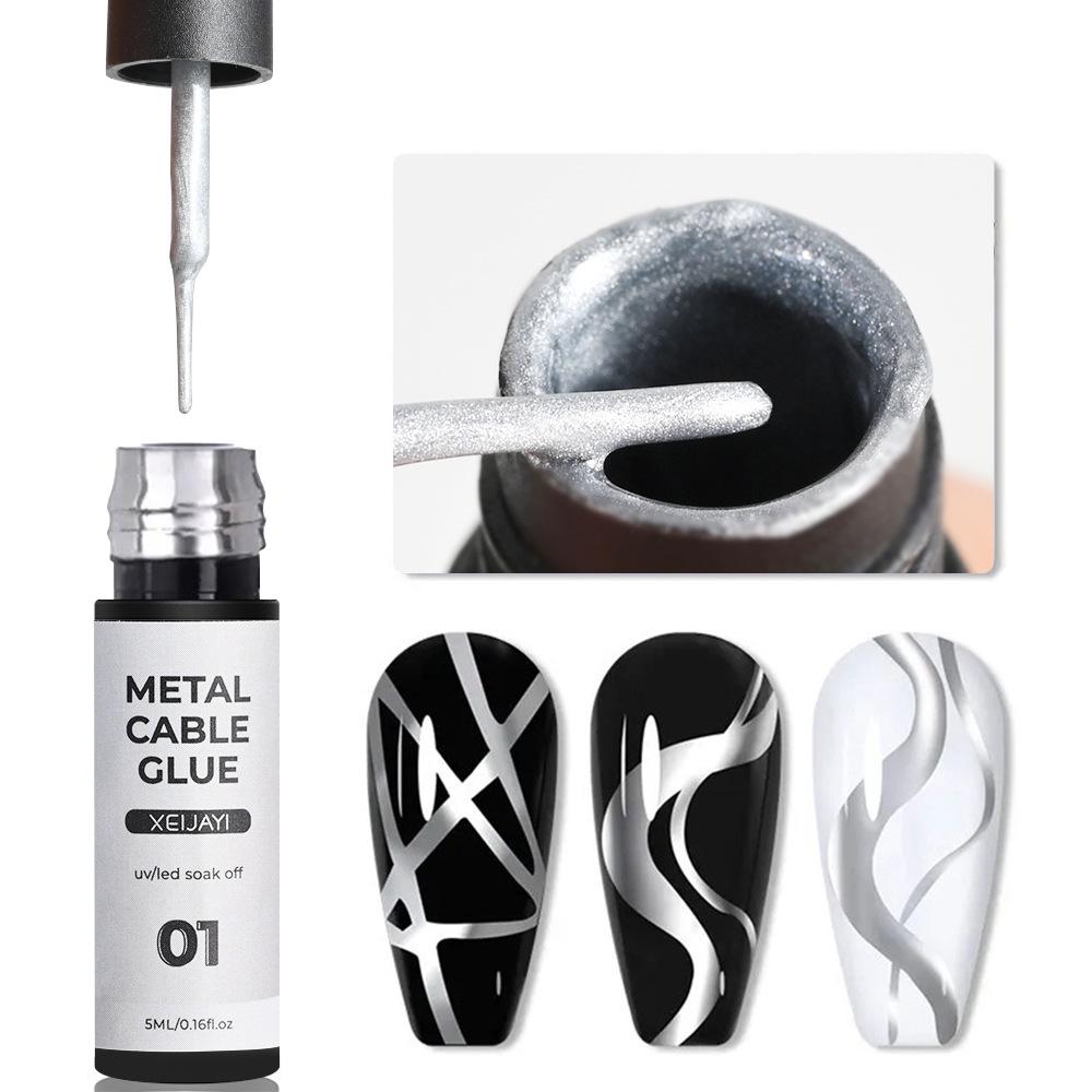 5ml Cross-Border Metallic Gold & Silver Line Drawing Gel for Nail Art - High-Density UV/LED Gel