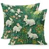 2 Pieces Green Easter Bunny and Wildflower Square Pillowcase