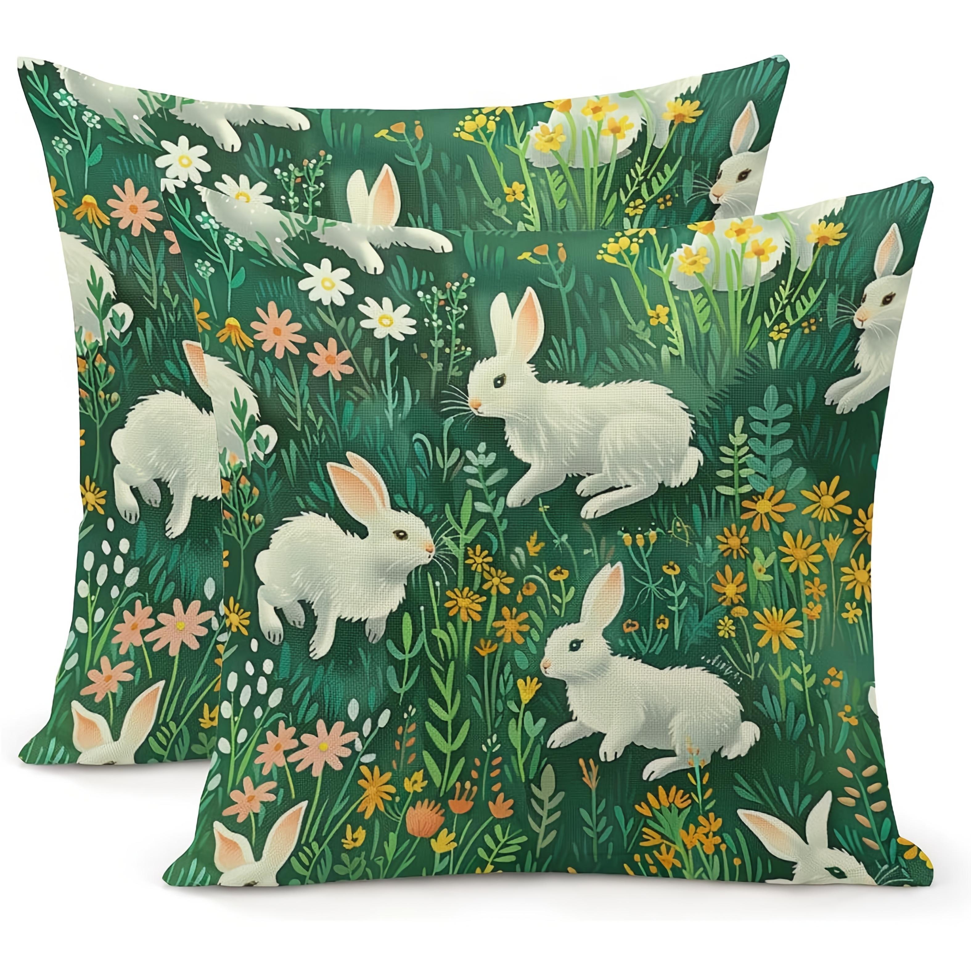 

2 pieces green Easter bunny and wildflower square pillowcase 40x40cm/16x16inch