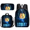 Zaino Anime 3D Tre Pezzi Roblox Zaino Studente Borsa Pranzo Astuccio Zaino Scolastico Stampato