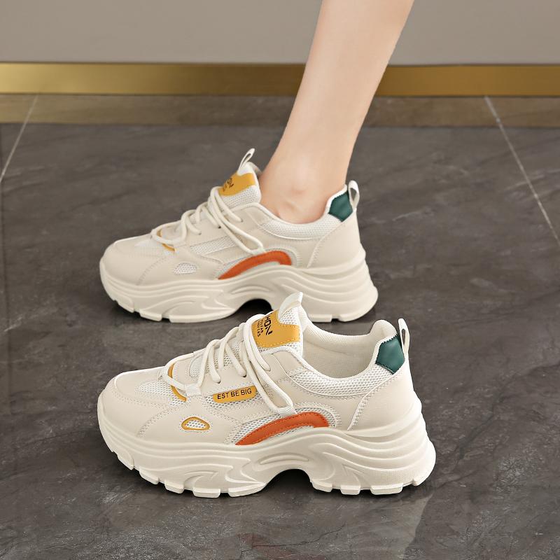 

CRLAYDK Designer Chunky Sneakers for Women Platform Mesh White Casual Dad Shoes Ladies Wedge Walking Breathable Lace Up Tennis 34