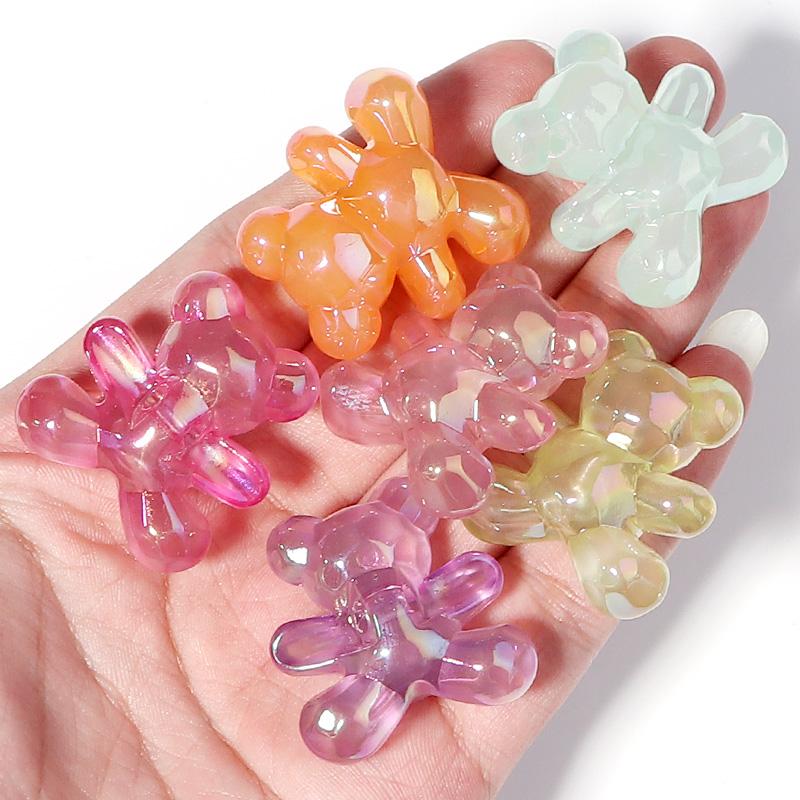 10Pcs Candy Color Bear Acrylic Beads Faceted Cute Gummy Bear Loose Beads for Jewelry Making DIY Gifts Necklace Bracelet Supplies