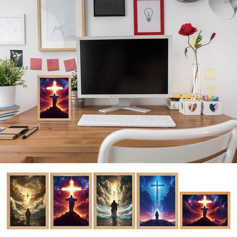 4D LED Painting Miracle Lamp Paintinginspiring Jesus Painting Decorative Lights LED Best Birthday Christian Gifts for Bedroom