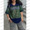 Sommer Damen Lässig Persönlichkeit Nummer & Buchstaben Druck Fußball T-Shirt Mode V-Ausschnitt Locker Komfort Atmungsaktiv Oberteile Tee Y2K