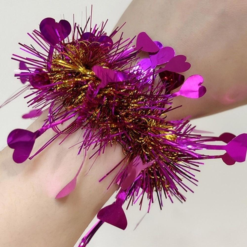 10pcs Elastic Metallic Foil Wrist Bands Colorful Cheerleading Wrist Pom Poms Concert