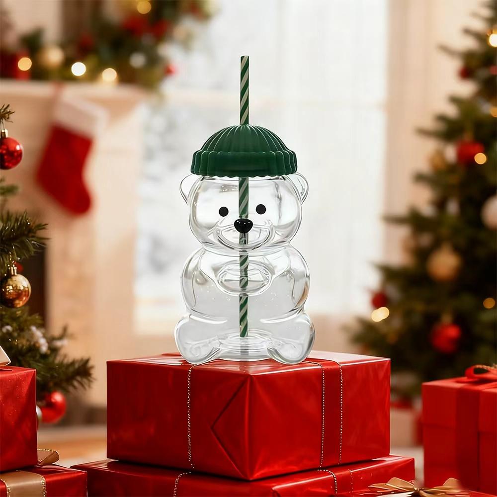 For New Starbucks Christmas Limited Edition Bear Hat Coffee Straw Cup Transparent And Lovely Style Portable Christmas Gift