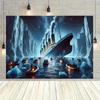 2D RMS Titanic Banner, Historical Ship Disaster Scene with Lifeboats