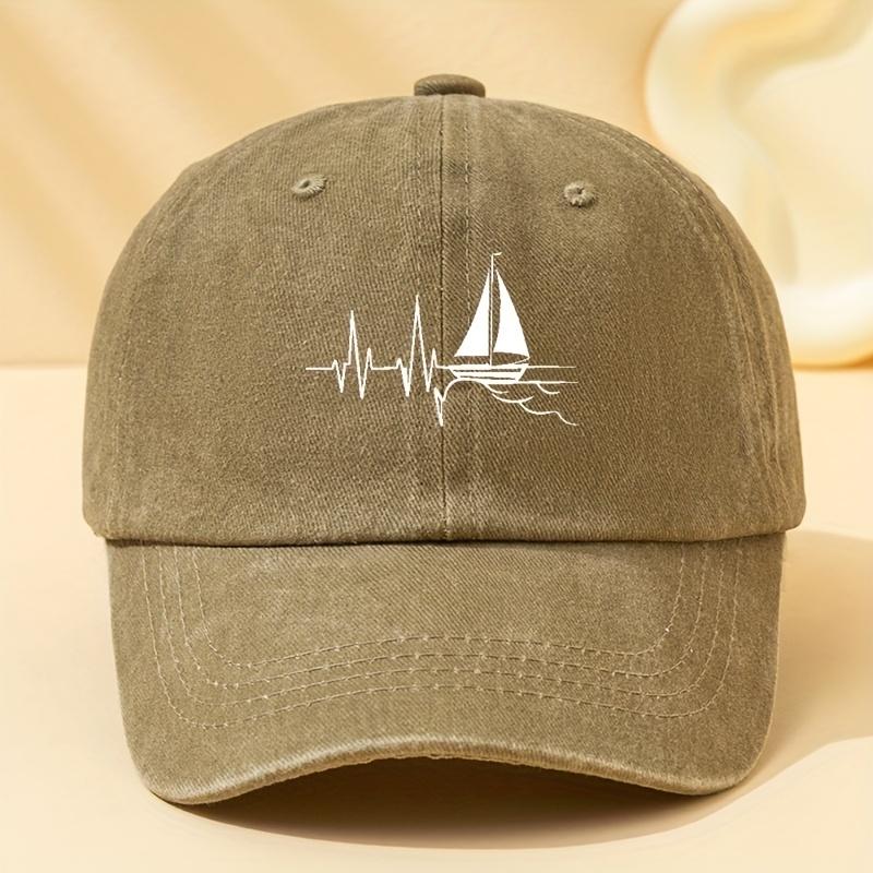 Sailing Print Unisex Washed Baseball Cap Outdoor Vacation Camping Casual Hip Hop Peaked Cap Cycling Cap