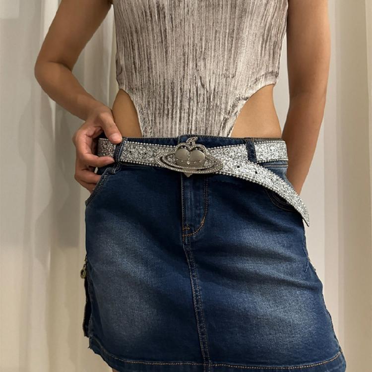 Heart Buckle Waist Belt for Women Blingbling Sequined Belt All Matching Western Belt Shimmering Belt for Jeans Pants