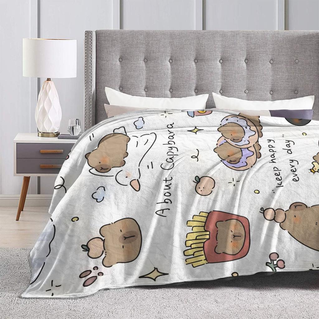 Soft Blanket Children Camping Capybara Throw Blanket Flannel Bedspread For Living Room Graphic Sofa Bed Cover