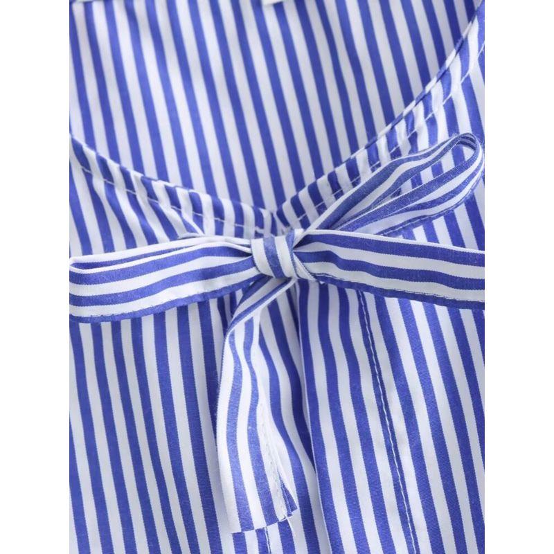 Kaslead New Arrival Women's Clothing Fashion Style Fashion Casual Easiest for Match Minimalist Striped Lace-up Shirt Vest