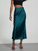 Women's Clothing Elegant Satin Midi Skirt Slim Fit High-Waisted Dress