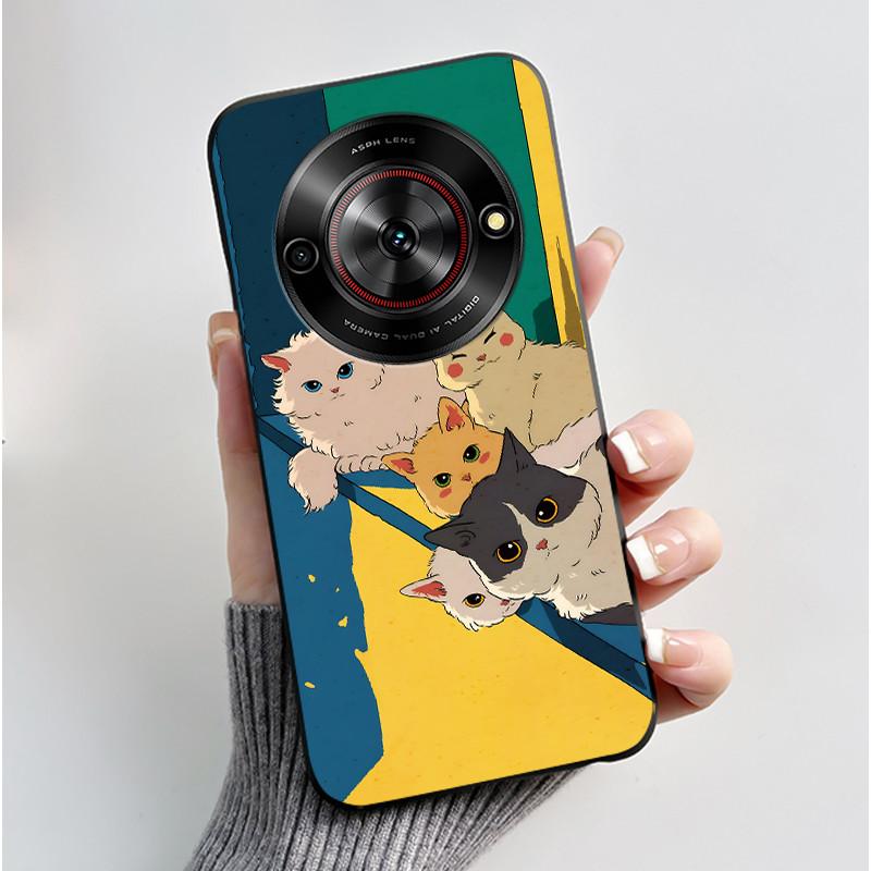 Cute Cartoon Case For ZTE Blade A75 5G/Nubia Focus 5G/Nubia Calf 5G Printing Shell Protective Cover Soft Silicone Black Casing