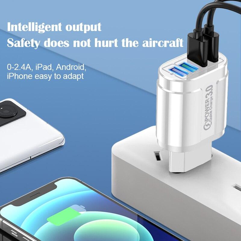 48W 4 Ports USB Fast Charger Quick Charge 3.0 Wall Mobile Phone Fast Charging Travel Charging Adapter For iPhone Samsung Xiaomi