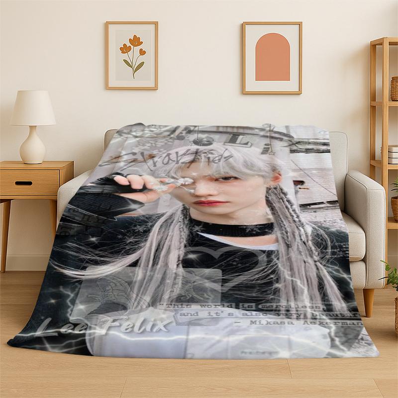 Kpop Felix Stray Kids Music Flannel Blanket Soft Warm Throw Blanket for Bedroom Living Room Bed Travel Camping Picnic Gift