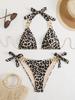 2025 Halter Leopard Print Triangle Bikini - European & American Style