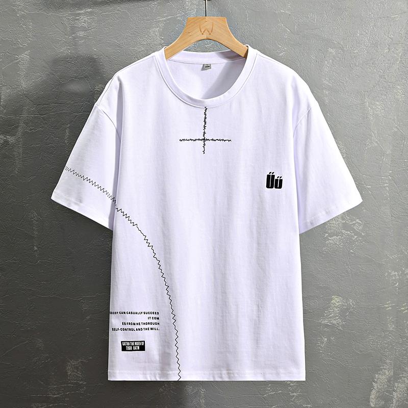 Men's Minimalist Line Graphic Crew Neck T-Shirt - Casual Short Sleeve Basic Tee