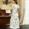 Women Plus Size V Neck Short Sleeve Floral Printed White Maxi Dress