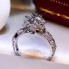 Luxury Crystal Flower Snowflake Ring Women Wedding Engagement Party Finger Ring