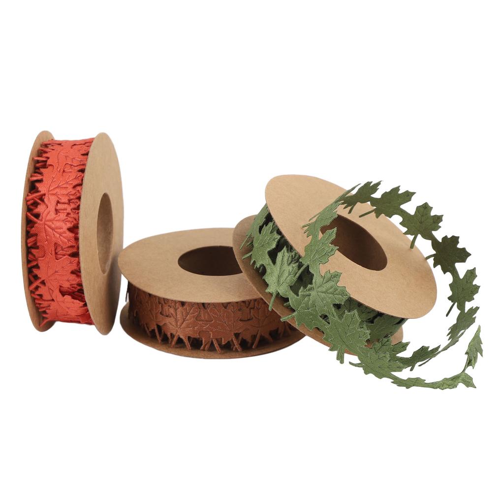 3 Rolls Fall Ribbons for Crafts 3 Color DIY Wreath Gift Wrapping Bouquets Decorations Maple Leaf