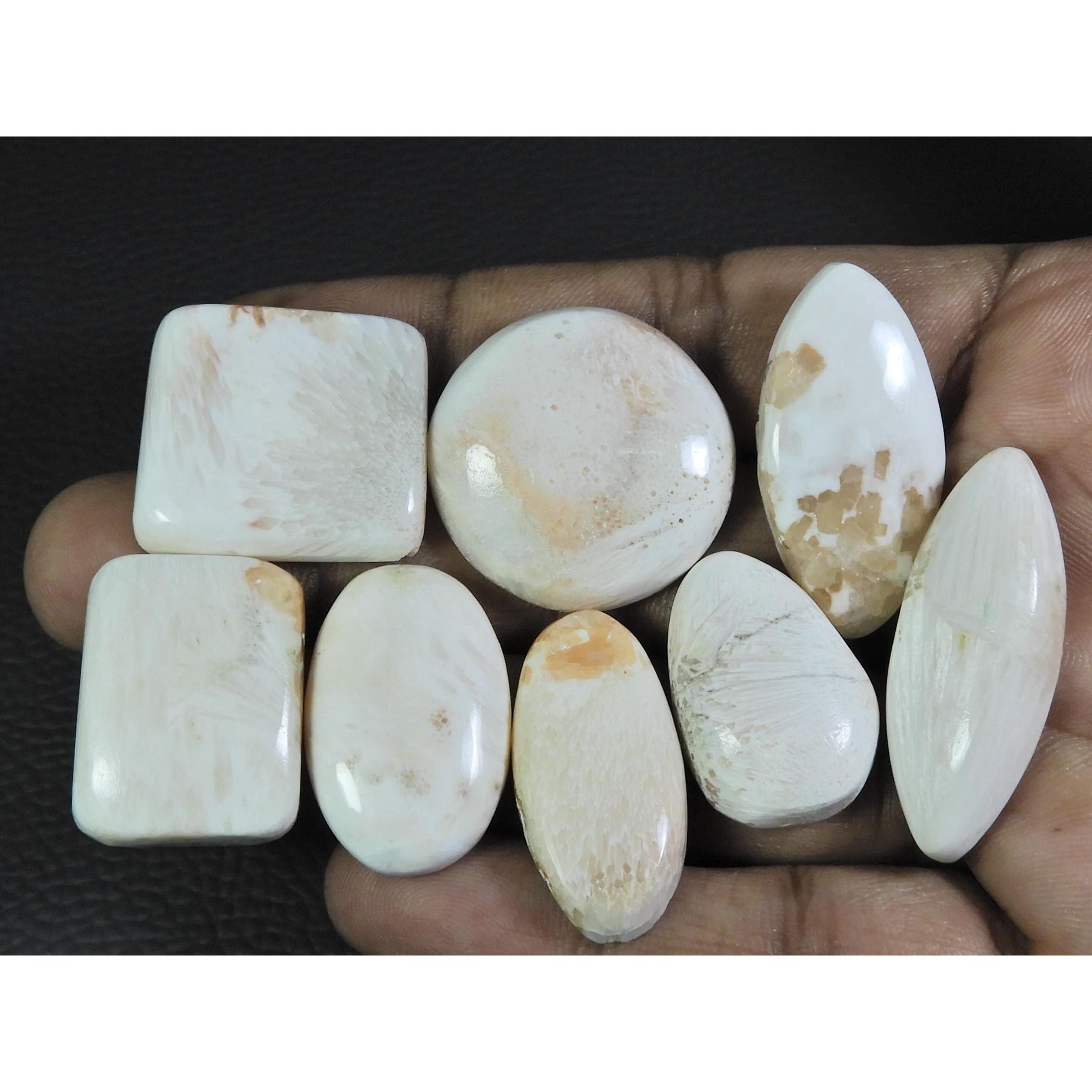 

07Pcs Natural Scolecite Mix Cabochon Loose Gemstone Lot 193Cts. A-769