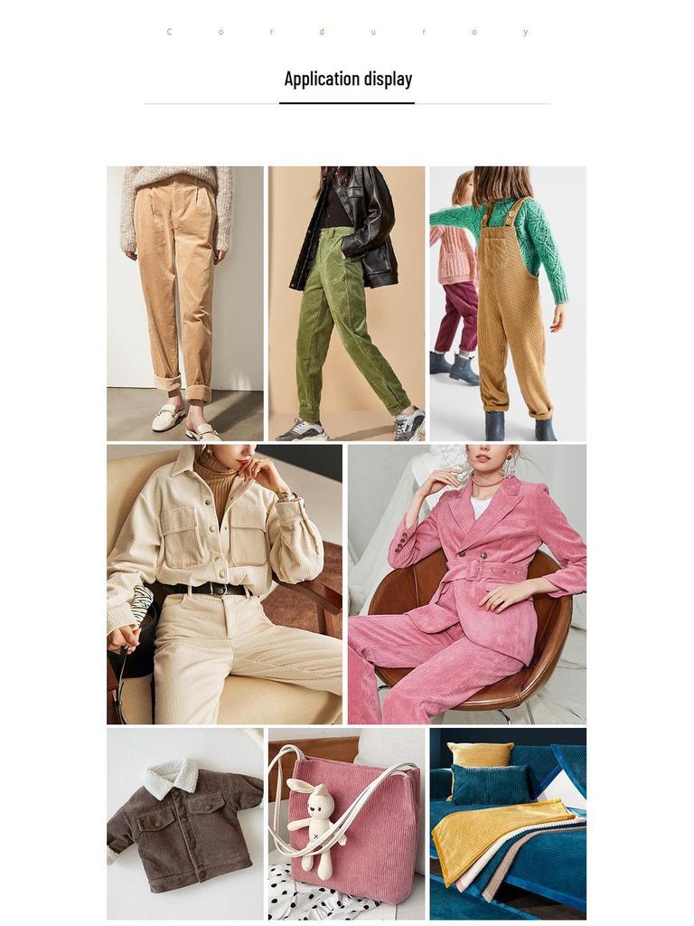 Corduroy Fabric Shirt Hoodie, Cotton Jacket, Suspender Pants, Velvet Sofa Cover, Corduroy Fabric Scraps.