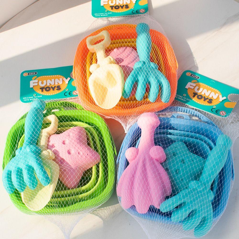 4pcs/Set Parent-Child Folding Bucket Beach Toys With Bucket Summer Beach Toys  Fun