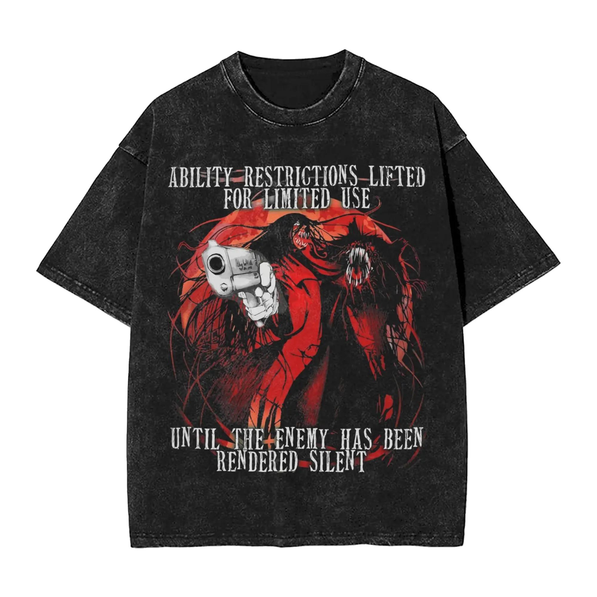 

Hot Sale Anime Hellsing Manga Graphic Print Tshirt Men Women Vintage Washed Casual Oversized Harajuku Top Cotton Summer New Tee S