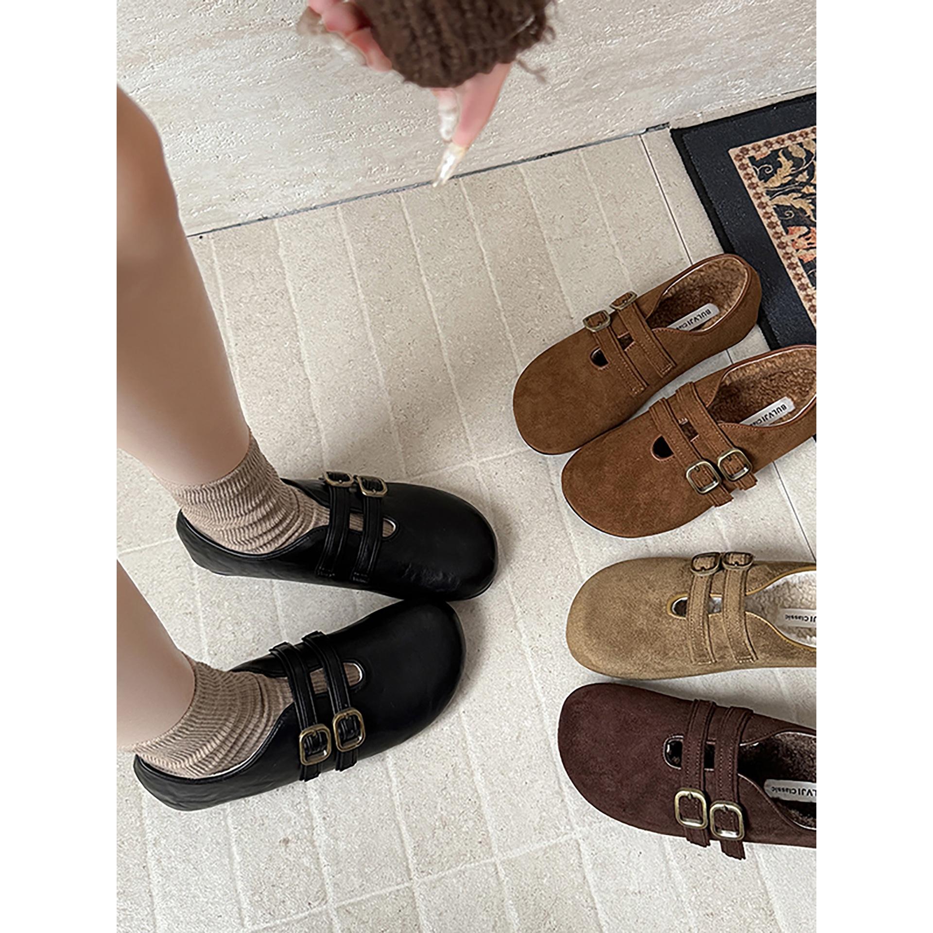Ван Фань ретро бархатные теплые плоские Birkenstocks 2025 зима британский стиль утолщенные хлопковые ботинки 35