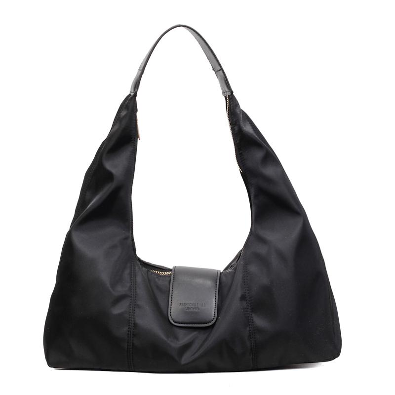 

2026 Nyl Solid Color Zipper Simple Casual Versatile Tote Bags Large Capacity for Daily Commuting Simple Shoulder Bags чёрный