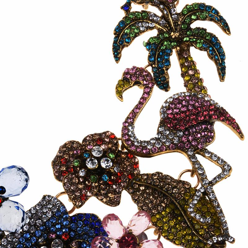Fashion Colorful Crystal Rhinestone Flamingo Choker Necklace Women Indian Ethnic Statement Large Collar Big Bib Necklace Jewelry