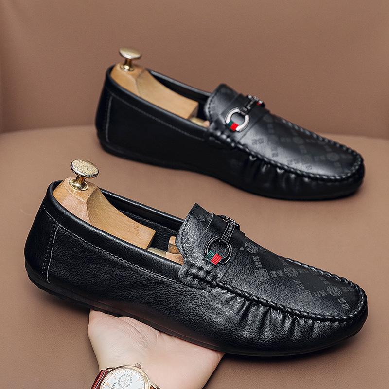 Summer Versatile Korean Version Breathable Non-slip Casual Leather Shoes 2025 New Driving One Pedal Doudou Shoes Men's Trendy Men's Shoes