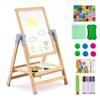 VEVOR Art Easel for Kids, 2-in-1 Wooden Double-Sided Kid's Art Easel with Magnetic Whiteboard & Chalkboard