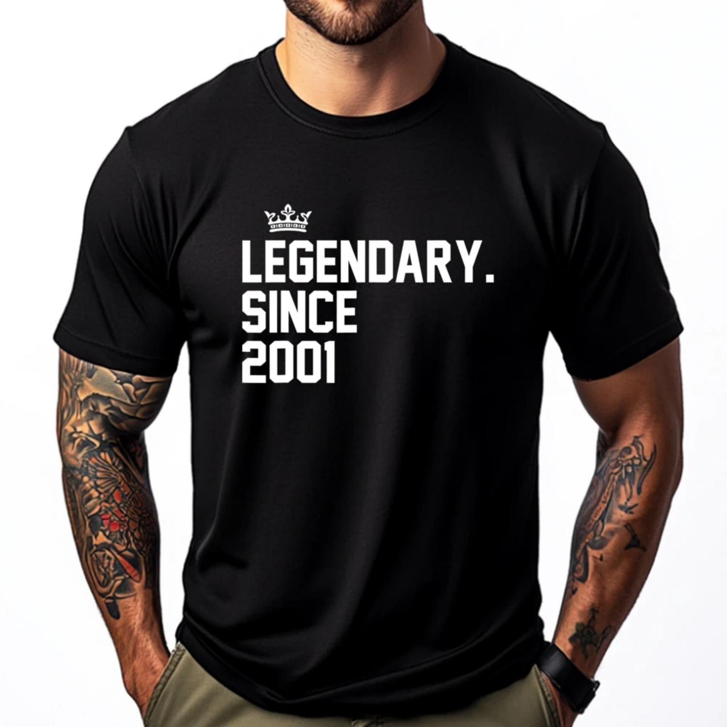 Retro Legendary Since 2001 23rd Birthday 23 Year Old White T Shirt Men Sale Graphic T Shirts Men Cotton Funny Camiseta S чёрный